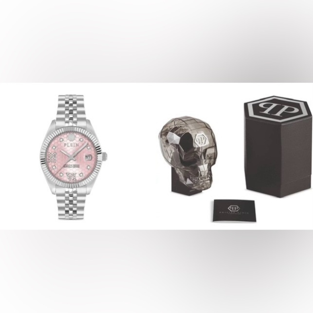 Philipp Plein Pink Dial Silver Date Superlative Bracelet Watch